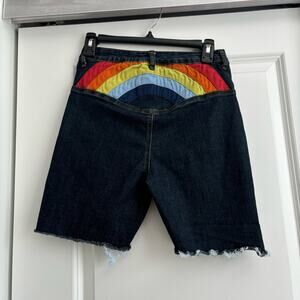ModCloth Rainbow Dark Wash Long Denim Shorts Sz 4